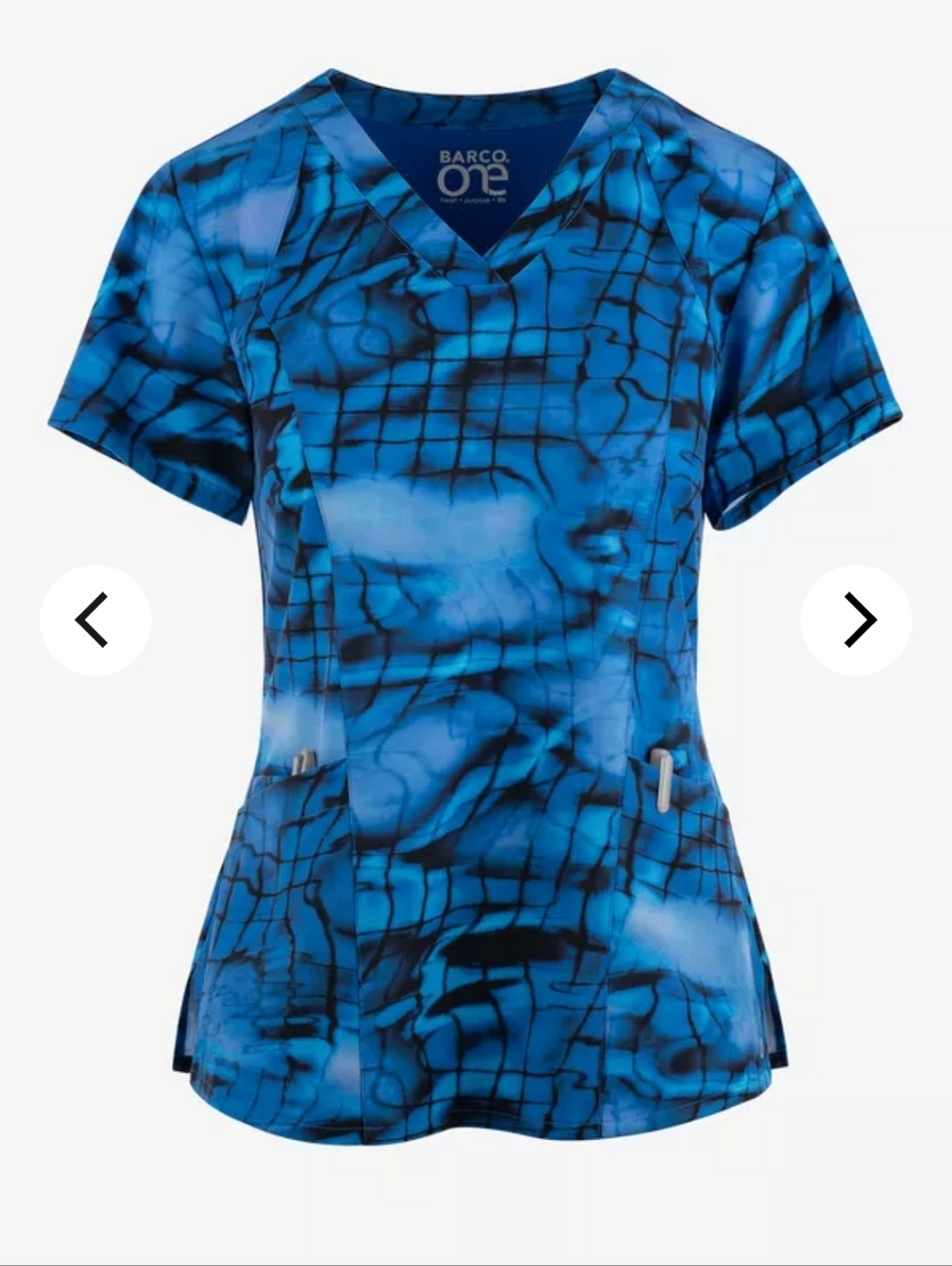 Barco One Royal Reflections Geometric Women's 4-Pocket V-Neck Print Scrub Top